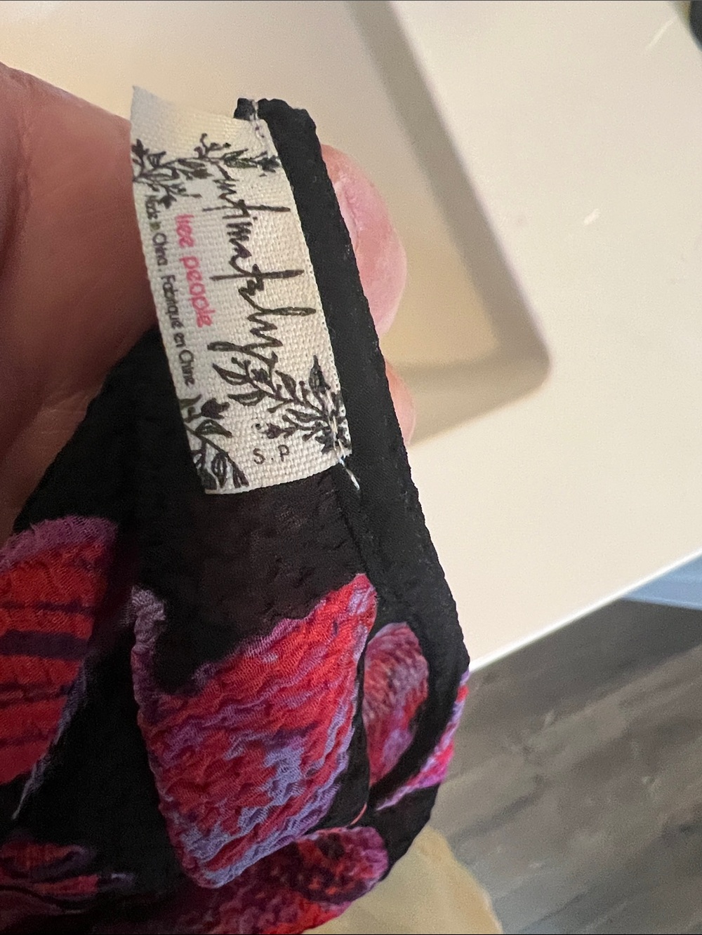 Intimately by Free People Small Black Top with Red-Pink Scroll Print - Picture 9 of 9